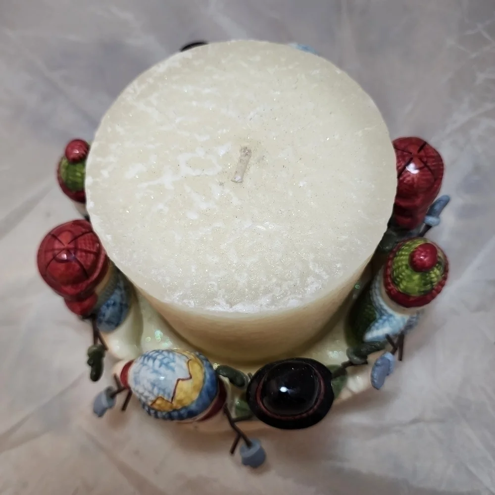 Kohl's Snowman Snowmen Pilar Candle Holder Candle Set Ceramic 4.5